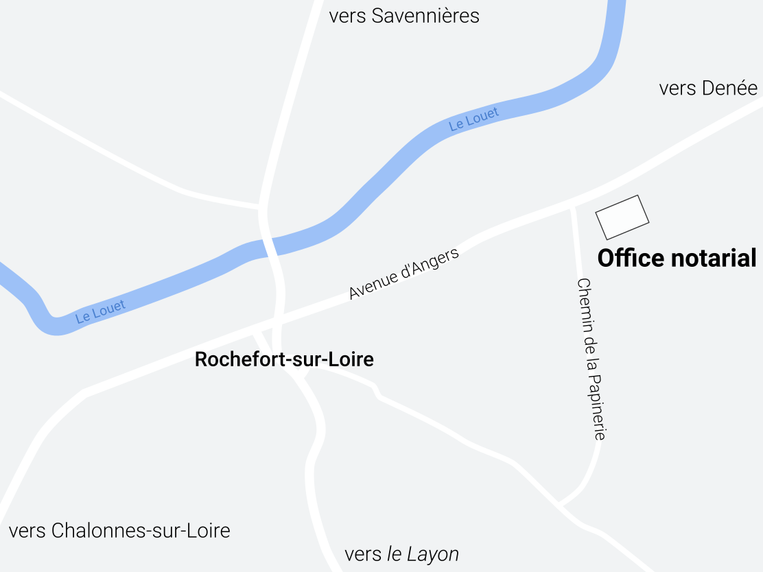 Carte de Rochefort-sur-Loire - l'office notarial se situe à la sortie de la ville vers Denée